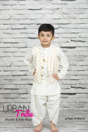 Clothing Franchise, Kids Wear Franchise, Women Wear Franchise, Nine2five Franchise, Urban Tribe Franchise white dhoti kurta with jacket.