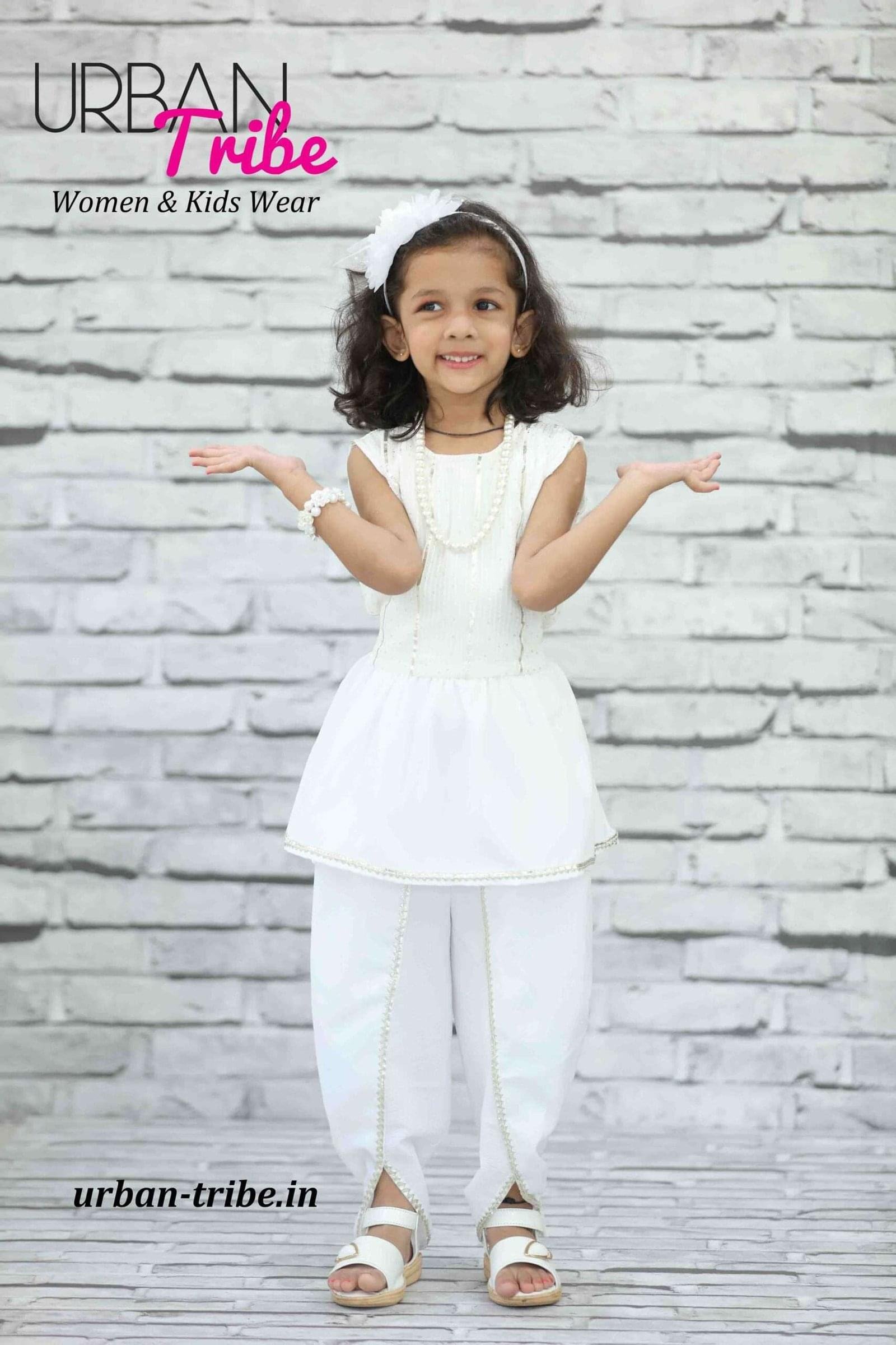 White Gota Lace Kurti and Dhoti Pant